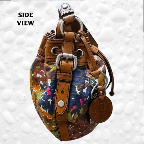 π Fossil MADDOX Drawstring Bucket Shoulder Bag Leather Trim - Fabulous Bag! - Picture 8 of 10